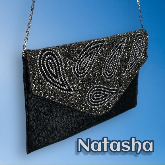 NATASHA COUTURE BEADED PAISLEY EVENING ENVELOPE CLUTCH - Picture 1 of 15